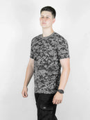 Camiseta Camuflada Digital cinza Academia Caça E Pesca Fardamento Farda Camisa Manga Curta Preta Logo