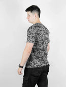 Camiseta Camuflada Digital cinza Academia Caça E Pesca Fardamento Farda Camisa Manga Curta Preta Logo