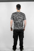 Camiseta Camuflada Digital cinza Academia Caça E Pesca Fardamento Farda Camisa Manga Curta Preta Logo