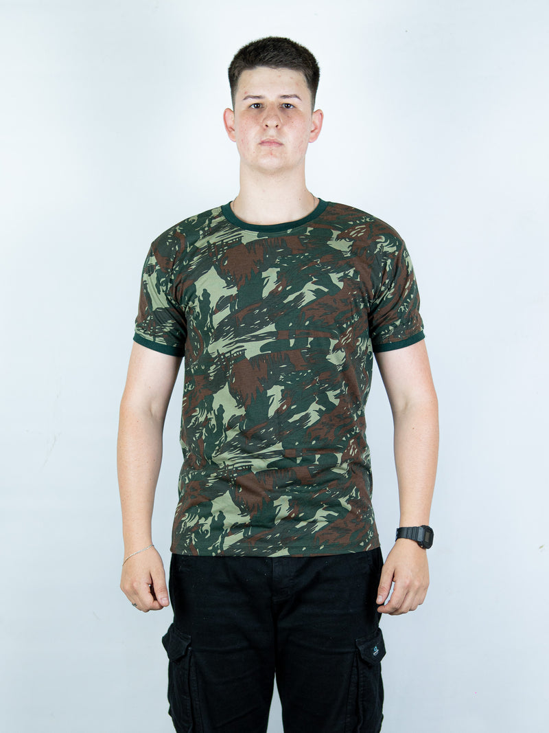 Camiseta Camuflada PREMIUM Personalizada Militar Masculina PV Manga Curta Tática Esporte Academia Caça e Pesca