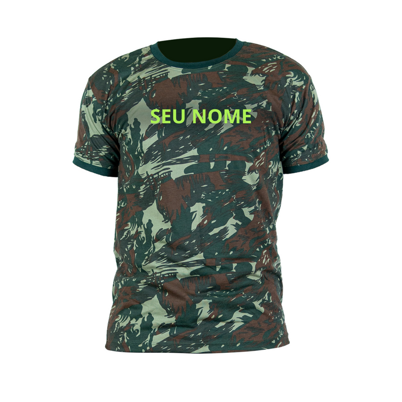 Camiseta Camuflada PREMIUM Personalizada Militar Masculina PV Manga Curta Tática Esporte Academia Caça e Pesca