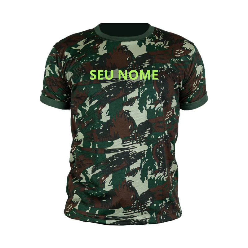 Camiseta Camuflada Personalizada Militar Masculina Dry Fit Manga Curta Tática Esporte Academia Caça e Pesca