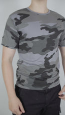 Camiseta Camuflada Cinza urbano Academia Caça E Pesca Fardamento Farda Camisa Manga Curta Preta Logo