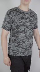 Camiseta Camuflada Digital cinza Academia Caça E Pesca Fardamento Farda Camisa Manga Curta Preta Logo